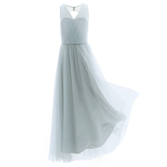 iEFiEL Kids Flowy Flower Girl Dress Cutout Back Wedding Birthday Party Dress Gray 4