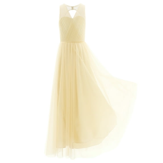 iEFiEL Kids Flowy Flower Girl Dress Cutout Back Wedding Birthday Party Dress Champagne 10