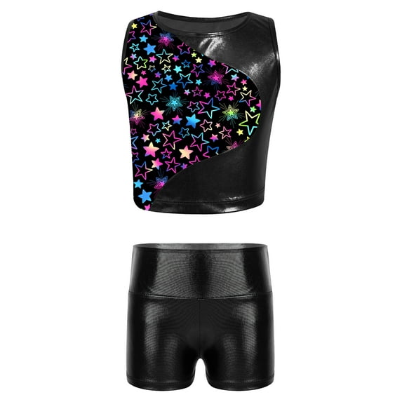 iEFiEL Kids Girls 2-Piece Activewear Modern Dance Sports Outfit Racer Back Vest Tops with Shorts Gym Suit Black 12
