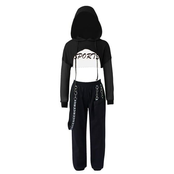 iEFiEL Kids Girls 3Pcs Hip Hop Modern Jazz Dance Suit Costume Hoodie with Vest and Pants Set Black 8