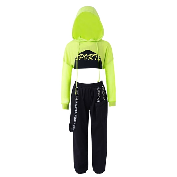 iEFiEL Kids Girls 3Pcs Hip Hop Modern Jazz Dance Suit Costume Hoodie with Vest and Pants Set