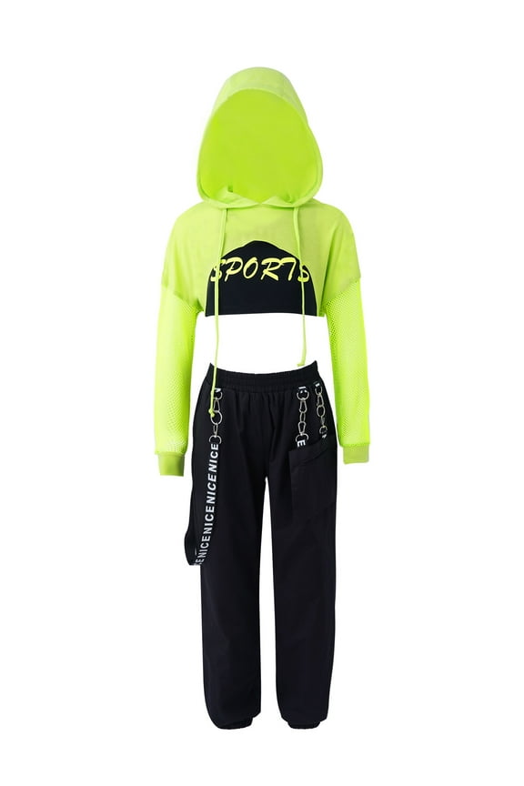 Kids Girls 3Pcs Hip Hop Modern Jazz Dance Suit Costume Hoodie with Vest and Pants Set