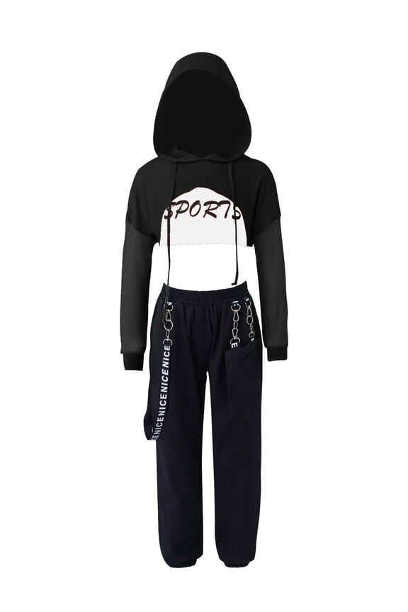 Kids Girls 3Pcs Hip Hop Modern Jazz Dance Suit Costume Hoodie with Vest and Pants Set