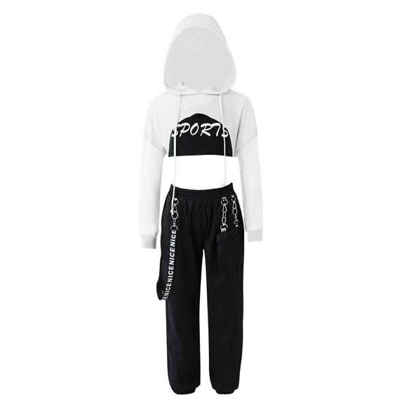iEFiEL Kids Girls 3Pcs Hip Hop Modern Jazz Dance Suit Costume Hoodie with Vest and Pants Set White 4