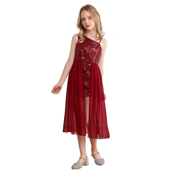 iEFiEL Kids Girls Allover Sparkly Sequins Party Formal Dress Sleeveless Birthday Party Princess Dress Prom Ball Gown Burgundy 8