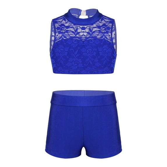 iEFiEL Kids Girls Athletic Outfit Tank Top with Bottoms Set for Ballet Dance Gym Workout Blue 8
