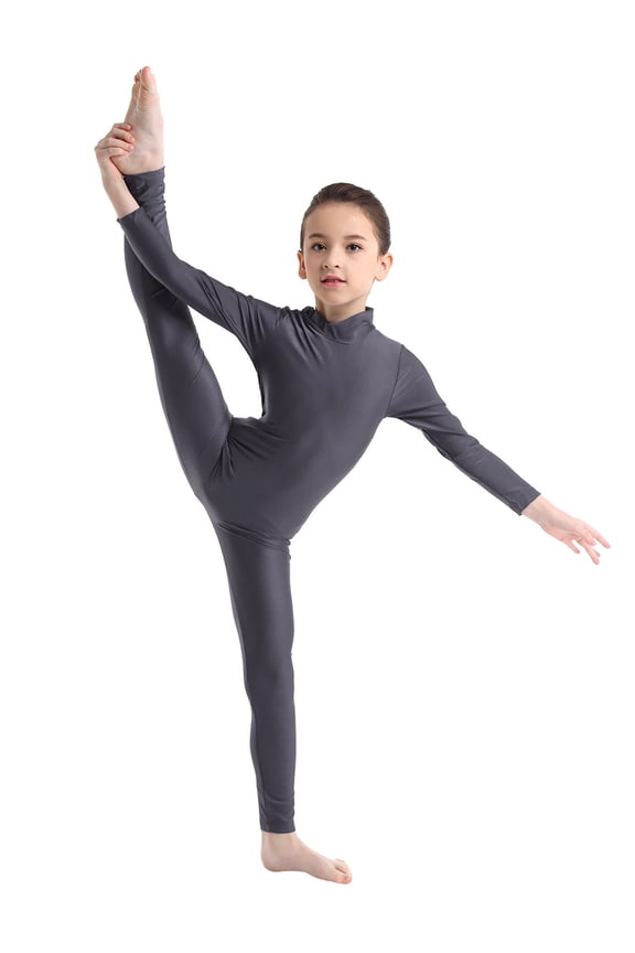 Kids Girls Basic Short Sleeve Gymnastic Ballet Dance Leotard Unitard Dark Gray M
