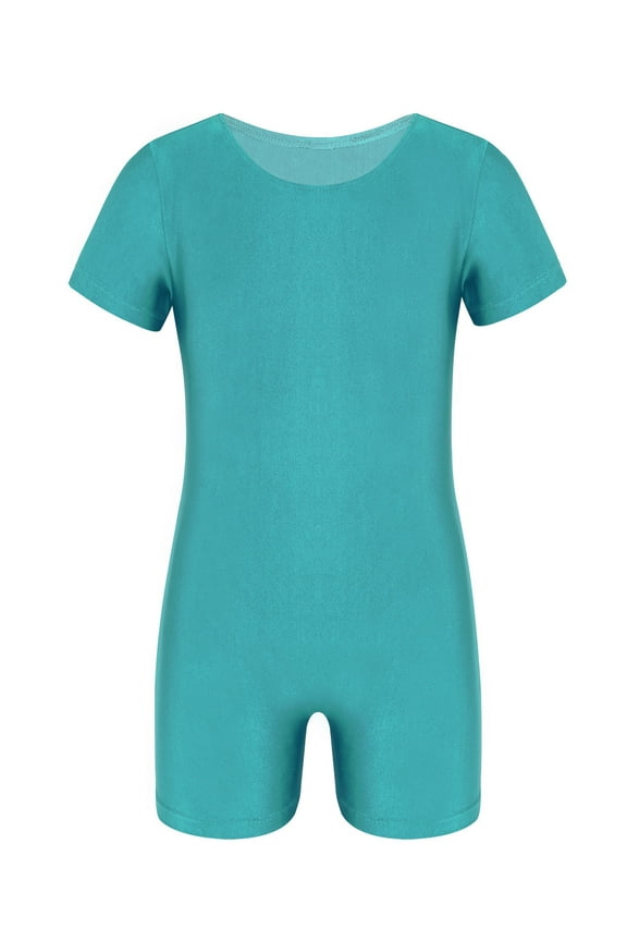 Kids Girls Basic Short Sleeve Gymnastic Ballet Dance Leotard Unitard Turquoise 8