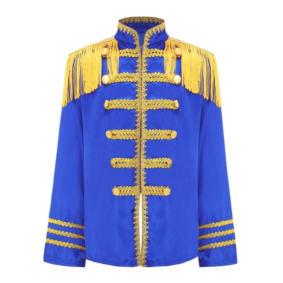 iEFiEL Kids Girls Boys SGT Sergeant Pepper Budget Jacket Roleplay Rock Band 60s Hippy Satin Coat Royal Blue 14