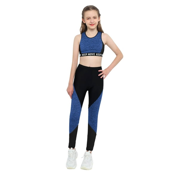 iEFiEL Kids Girls Camouflage Activewear Crop Top with Leggings Yoga Workout Sportswear Blue Black 12