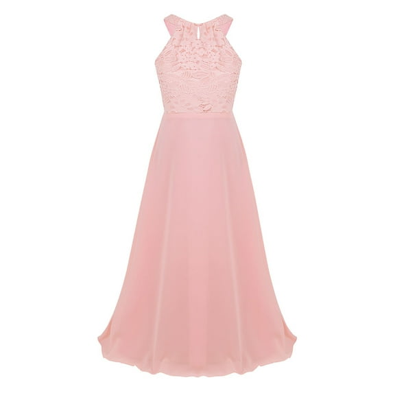 iEFiEL Kids Girls Chiffon Floral Lace Flower Girl Dress High-waist Wedding Birthday Party Dress