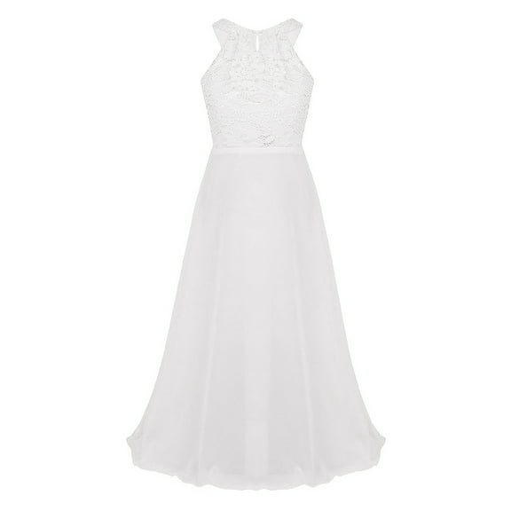 iEFiEL Kids Girls Chiffon Floral Lace Flower Girl Dress High-waist Wedding Birthday Party Dress