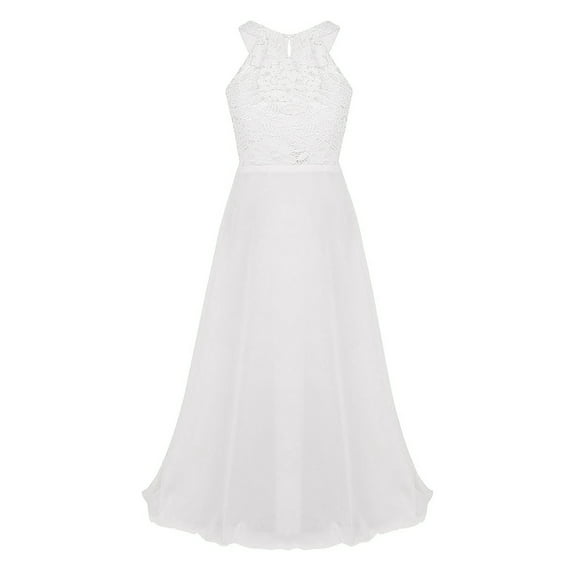 iEFiEL Kids Girls Chiffon Floral Lace Flower Girl Dress High-waist Wedding Birthday Party Dress