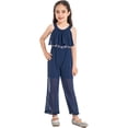 thumbnail image 1 of iEFiEL Kids Girls Chiffon Maxi Jumpsuit Rhinestone Wide Leg Outfit Set,Sizes 4-14 Navy_Blue 4, 1 of 7