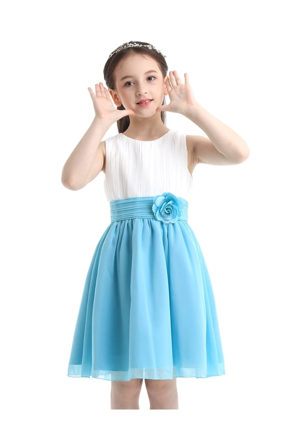 Kids Girls Chiffon Pleated Flower Girls Dress Birthday Party Pageant Dress