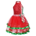 thumbnail image 1 of iEFiEL Kids Girls Christmas Elf Costume Shiny Sequins Ballet Tutus Halter Neck Dance Jumpsuit Skating Leotard Dress Red 10, 1 of 7
