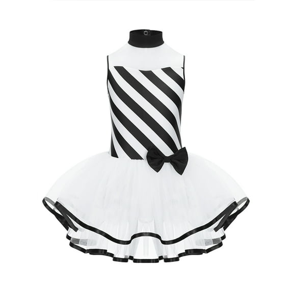 iEFiEL Kids Girls Christmas Party Candy Cane Costume Figure Skating Sequins Stripes Tutu Dress Black-D 12