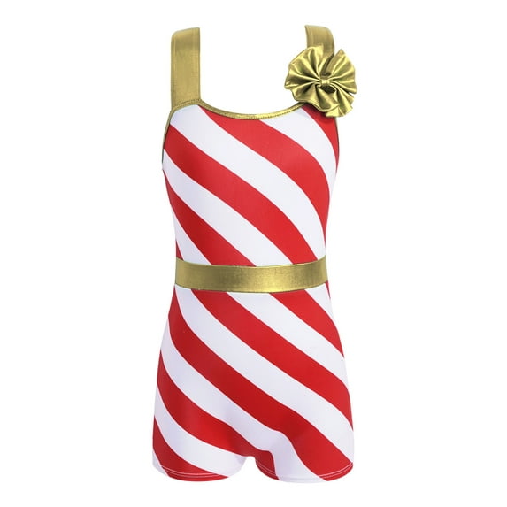 iEFiEL Kids Girls Christmas Santa Candy Costume Xmas Party Stripes Dance Leotard Gold 6