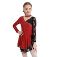 thumbnail image 1 of iEFiEL Kids Girls Figure Skating Competition Costume Ballet Lyrical Dancewear Floral Lace Patchwork Dance Dress A Burgundy 10, 1 of 7