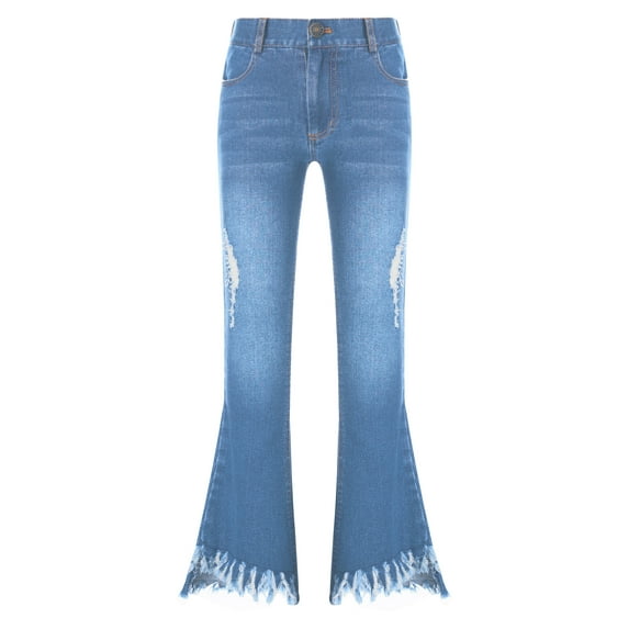 iEFiEL Kids Girls Flared Jeans Casual High Waist Ripped Denim Pants Bell Bottoms Trousers Light Blue 6