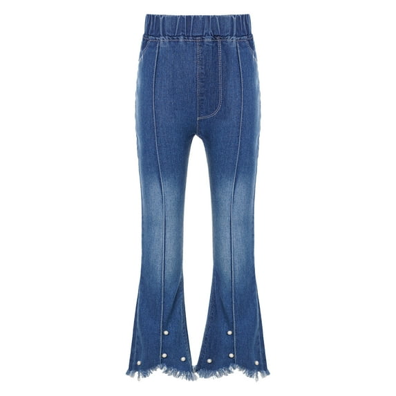 iEFiEL Kids Girls Flared Jeans Casual High Waist Ripped Denim Pants Bell Bottoms Trousers Type B 110/XL