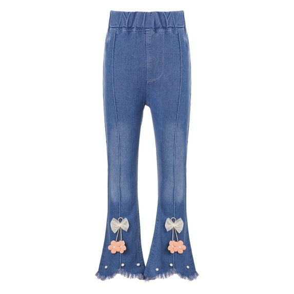 iEFiEL Kids Girls Flared Jeans Casual High Waist Ripped Denim Pants Bell Bottoms Trousers Type D 150/5XL