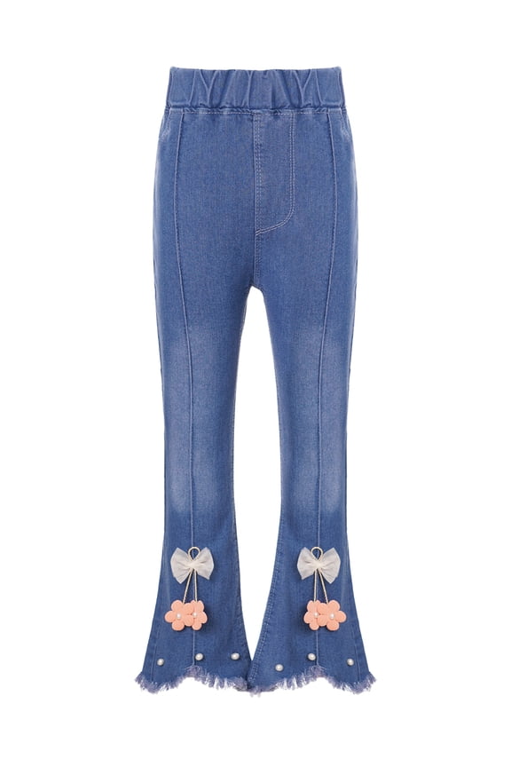 Kids Girls Flared Jeans Casual High Waist Ripped Denim Pants Bell Bottoms Trousers Type D 150/5XL