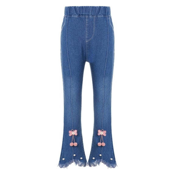 iEFiEL Kids Girls Flared Jeans Casual High Waist Ripped Denim Pants Bell Bottoms Trousers Type G 150/5XL