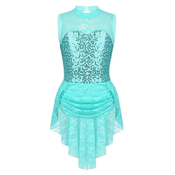 iEFiEL Kids Girls Floral Lace Dance Leotard Dress Sequins Ice Skating Ballet Dance Dress