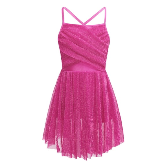 iEFiEL Kids Girls Glittery Lyrical Ballet Dance Biketard Dress Latin Skater Costume Rose 8