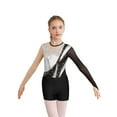 thumbnail image 1 of iEFiEL Kids Girls Gymnastics Figure Skating Outfit Long Sleeve Keyhole Back Bodysuit with Shorts Dance Suit Silver&Black 6, 1 of 7