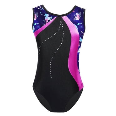 iEFiEL Kids Girls Gymnastics Leotard Ballet Dance Leotard Bodysuit Performance Dance Costumes Dancewear Navy Blue&Hot Pink 14