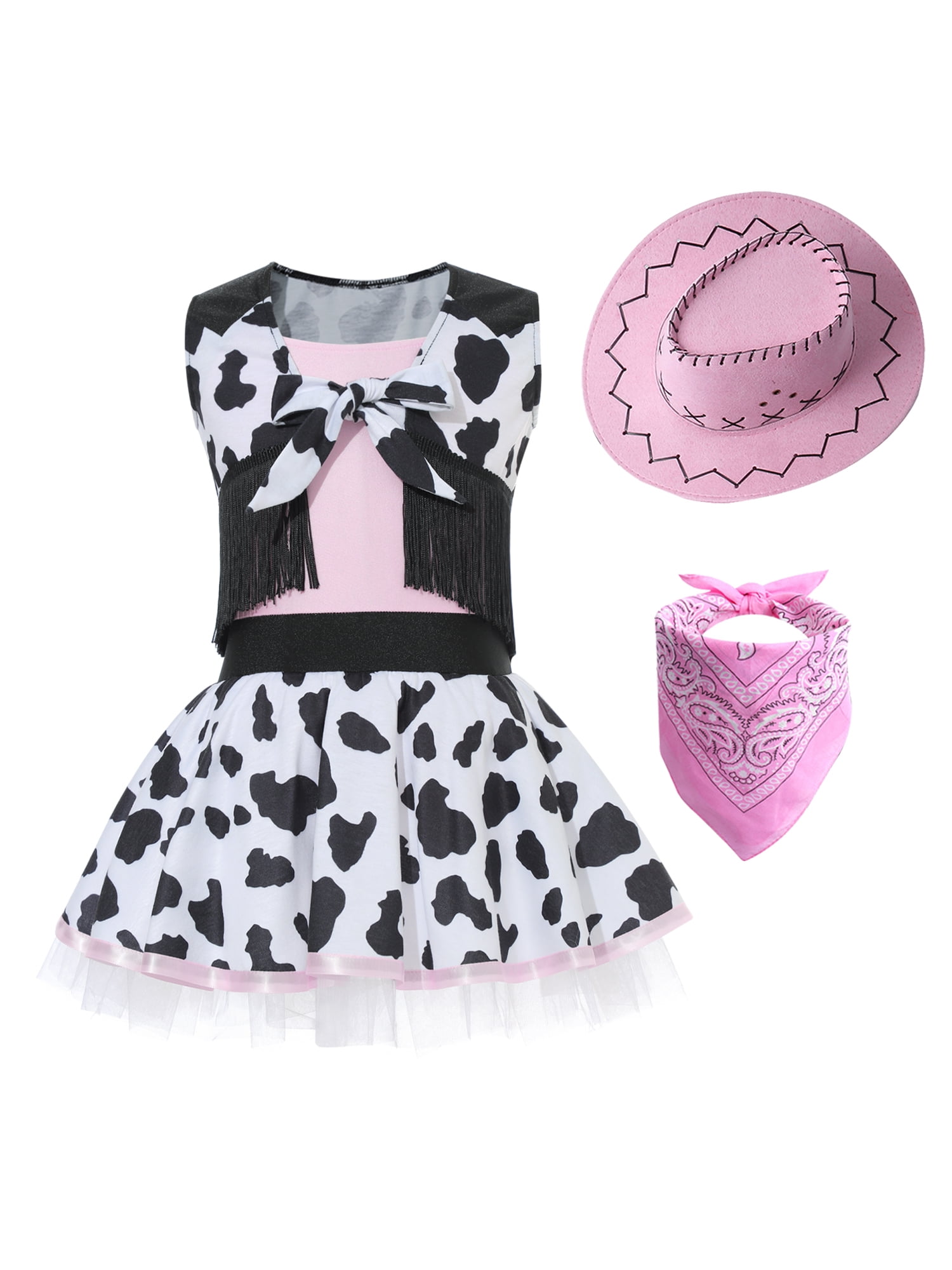 iEFiEL Kids Girls Halloween Cowgirl Cosplay Costume Sleeveless Tutu Dress with Tassels Vest Set
