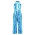 thumbnail image 1 of iEFiEL Kids Girls Halter Neck Sleeveless Romper Sparkly One Piece All Over Sequins Jumpsuit Birthday Cocktail Party Outfit Sky Blue 12, 1 of 5