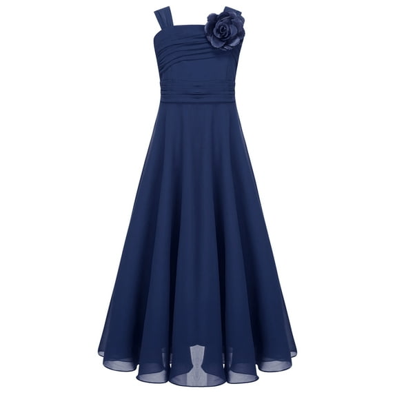 iEFiEL Kids Girls Juniors Ruched Flower Dress Sleeveless A-Line Chiffon Wedding Pageant Party Dress