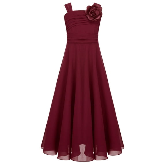 iEFiEL Kids Girls Juniors Ruched Flower Dress Sleeveless A-Line Chiffon Wedding Pageant Party Dress