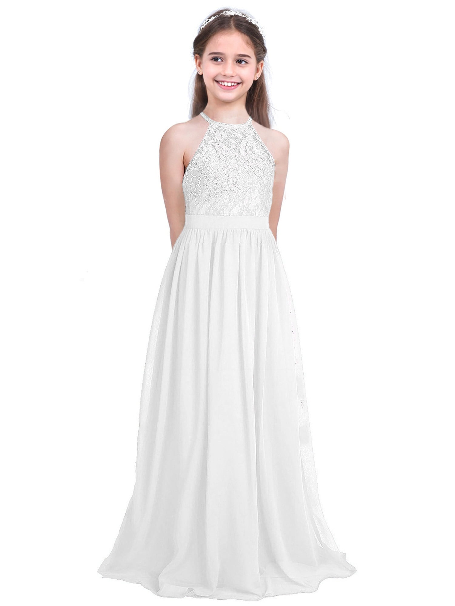Kinderen meisjes glanzende kralen feestjurk V-hals mouw hoge taille hoge-lage zoom chiffon jurk voor bloemenmeisjes avond – koop de beste producten in de online winkel