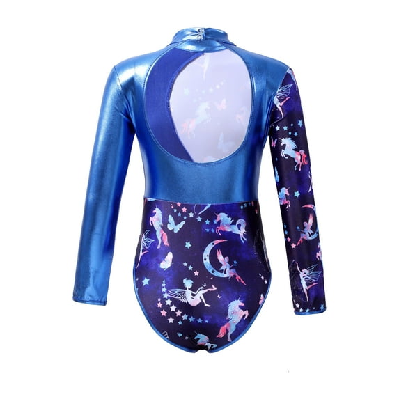 iEFiEL Kids Girls Long Sleeve Cutout Back Dance Leotard Gymnastics Yoga Unitard Biketard Blue 8