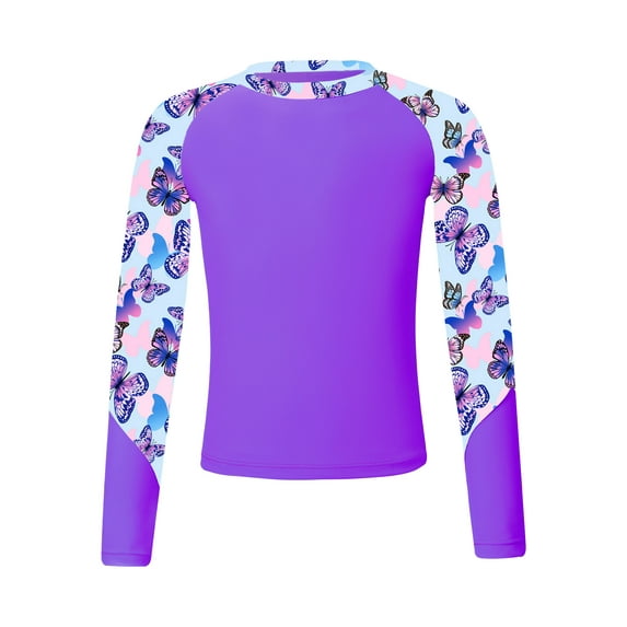 iEFiEL Kids Girls Long Sleeve Print Swim Tops UPF50+ Rash Guard Swimming Shirt Pool Beach Bathing Tops Swimwear Purple 4