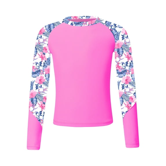iEFiEL Kids Girls Long Sleeve Print Swim Tops UPF50+ Rash Guard Swimming Shirt Pool Beach Bathing Tops Swimwear White 6