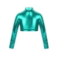 thumbnail image 1 of iEFiEL Kids Girls Long Sleeves Glossy Metallic Tops Crop Top for Dancing Stage Performance Mint Green 10, 1 of 5