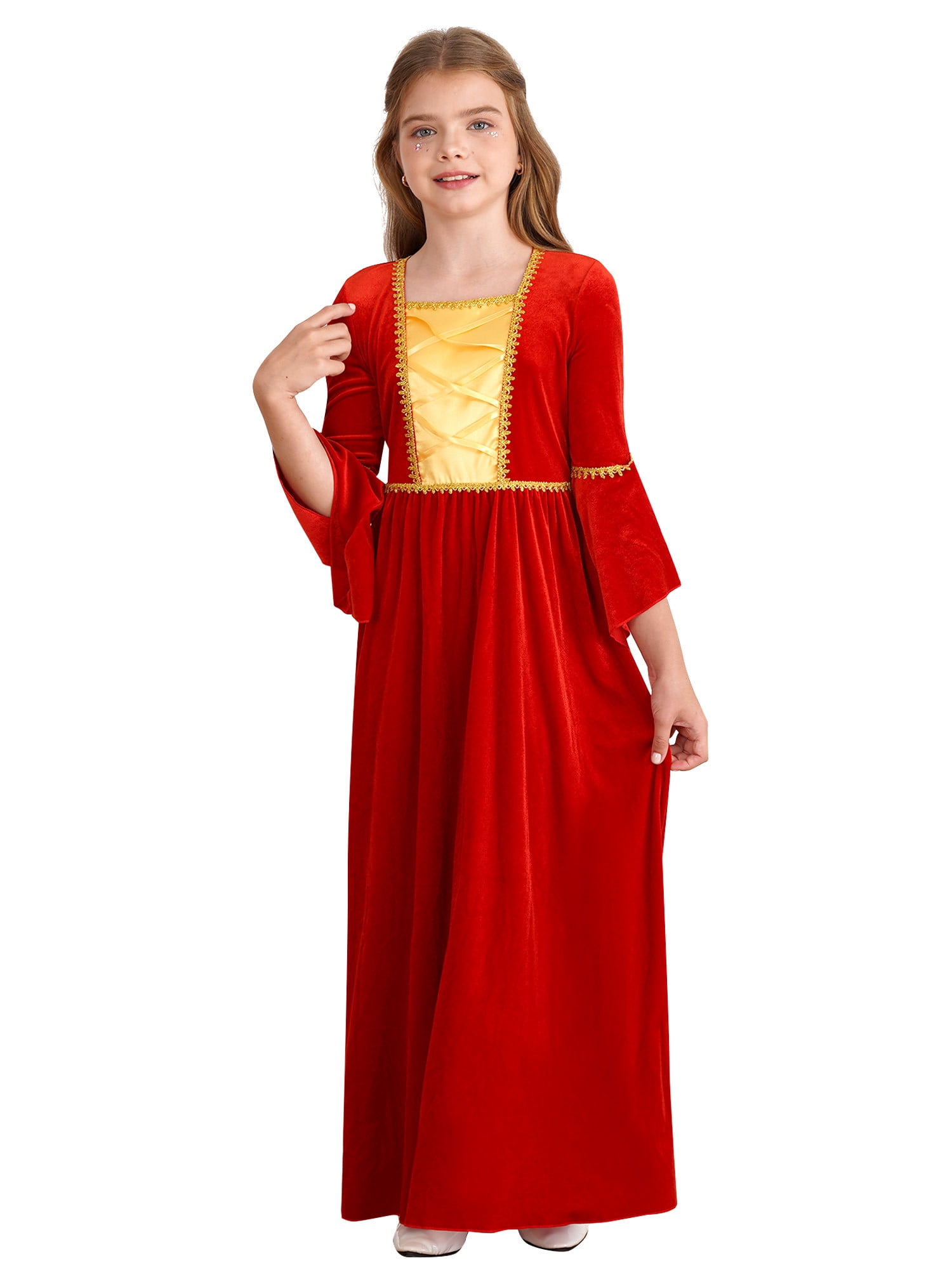 Deboyar Girls Medieval Queen Costume - Renaissance Royal Court Dress With Headpiece For Halloween & Cosplay