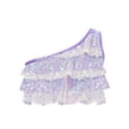 thumbnail image 1 of iEFiEL Kids Girls Metallic One Shoulder Dance Crop Top Shiny Sequins Tiered Ruffles Asymmetrical Dance Tops Lavender 6, 1 of 5