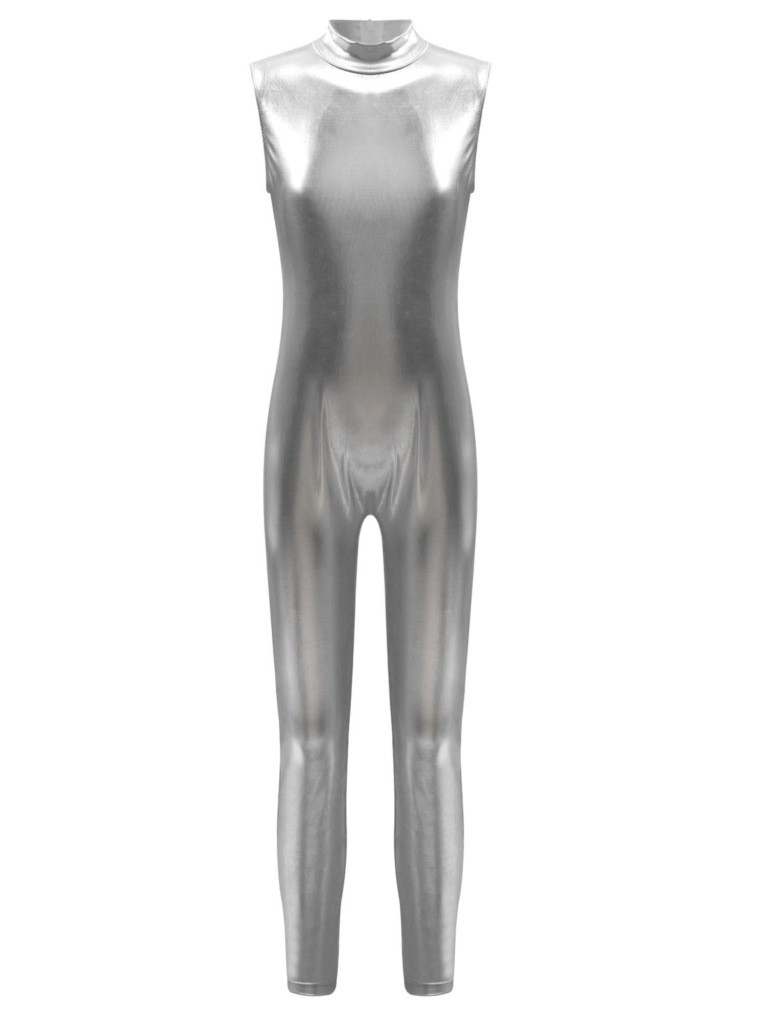 iEFiEL Kids Girls Mock Neck Metallic Catsuit Sleeveless Full Length ...
