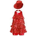 thumbnail image 1 of iEFiEL Kids Girls Modern Jazz Latin Dance Outfit Set Halter Backless Shiny Sequins Ruffles Leotard with Hat A Red 4, 1 of 5