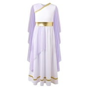 iEFiEL Kids Girls Mythology Costume Halloween Roman Toga Cosplay Fancy Dress Up Sleeveless Greek Dress Lavender 10