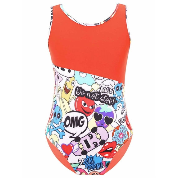 iEFiEL Kids Girls One-piece Swimming Jumpsuit Sleeveless Colorful Cartoon Print Swimwear,Sizes 6-16 Orange 10