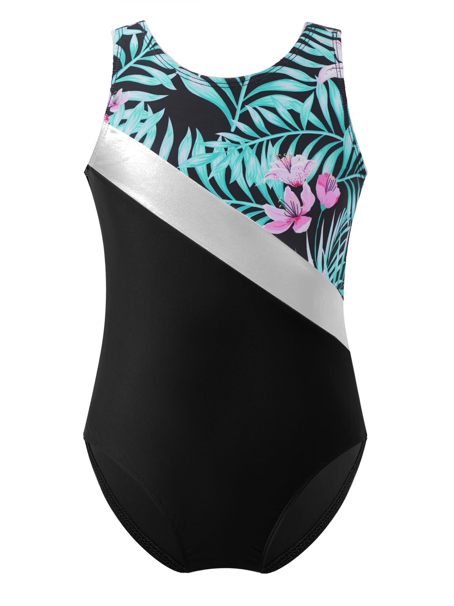 iEFiEL Kids Girls One-piece Swimming Jumpsuit Sleeveless Prints Pool Bathing Suit Green Lily 16 ...
