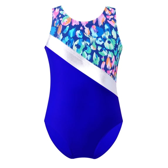 iEFiEL Kids Girls One-piece Swimming Jumpsuit Sleeveless Prints Pool Bathing Suit Royal Blue 6