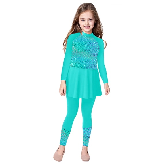 iEFiEL Kids Girls Rash Guard Swimsuit Full Body Swim Cover Up Set Conservative Burkini Sun Protective Beachwear Green 6